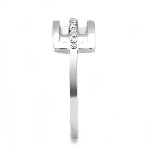 Elegant Women Stainless Steel Ring with Clear Cubic Zirconia, high polished finish, showcasing its shine and design.