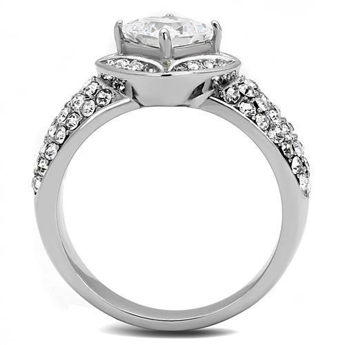 Elegant Women Stainless Steel Ring with Clear Cubic Zirconia, high-polished finish, perfect for any occasion.