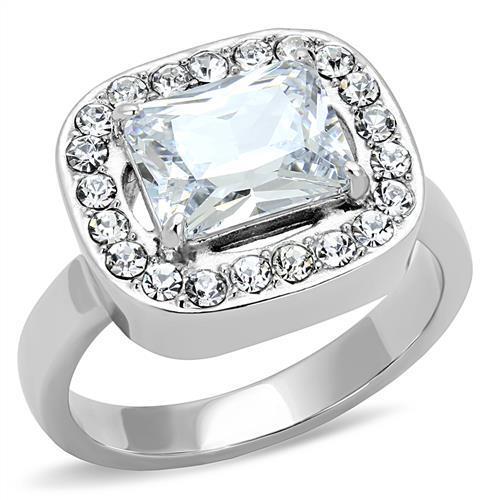 Elegant Women Stainless Steel Ring with Clear Cubic Zirconia, high-polished finish, perfect for any occasion.