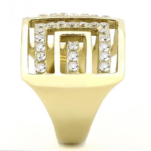 Women Stainless Steel Cubic Zirconia Ring TK3238 with clear stones and gold ion plating, showcasing elegance and durability.