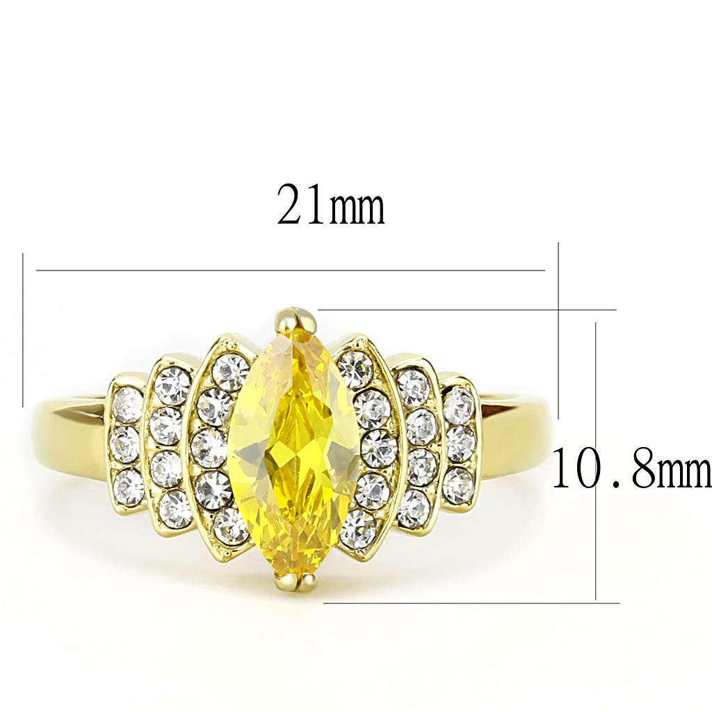 Elegant Women Stainless Steel Ring with Cubic Zirconia and Topaz, featuring IP Gold plating.