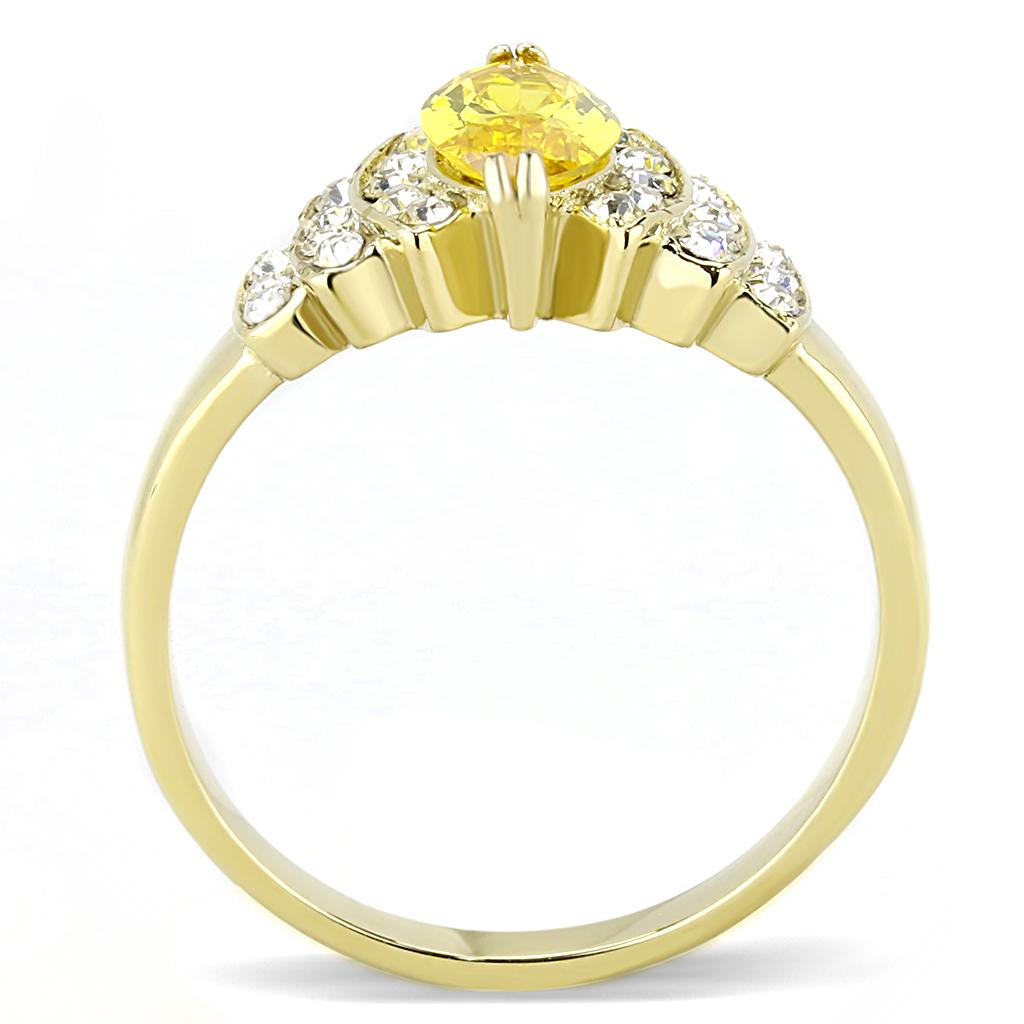 Elegant Women Stainless Steel Ring with Cubic Zirconia and Topaz, featuring IP Gold plating.