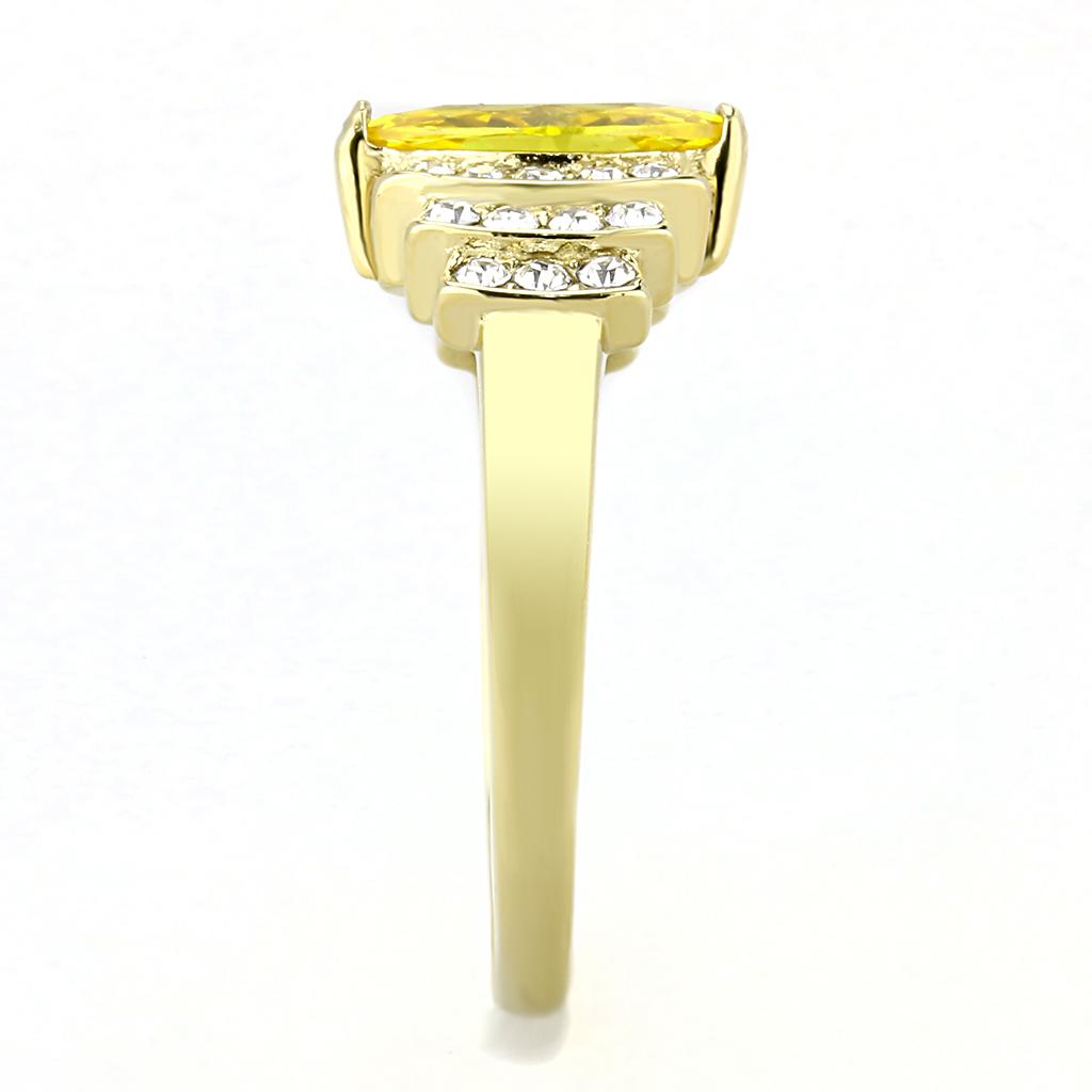 Elegant Women Stainless Steel Ring with Cubic Zirconia and Topaz, featuring IP Gold plating.