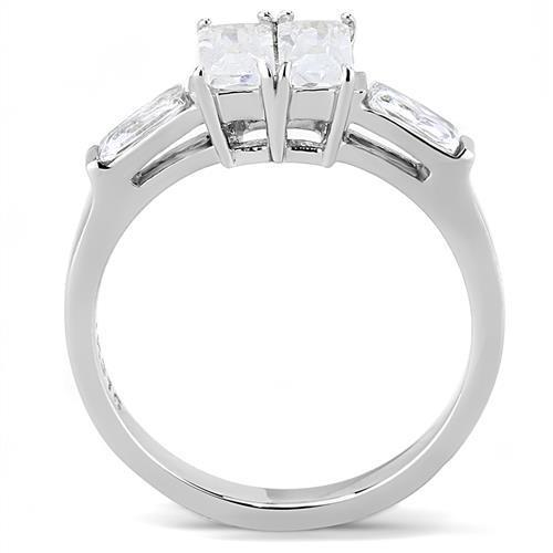Elegant Women Stainless Steel Ring with Clear Cubic Zirconia, high-polished finish, showcasing its stunning design and shine.
