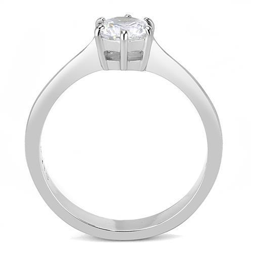 Women Stainless Steel Ring with Clear Cubic Zirconia, High-polished finish, Round design, Elegant and durable accessory.