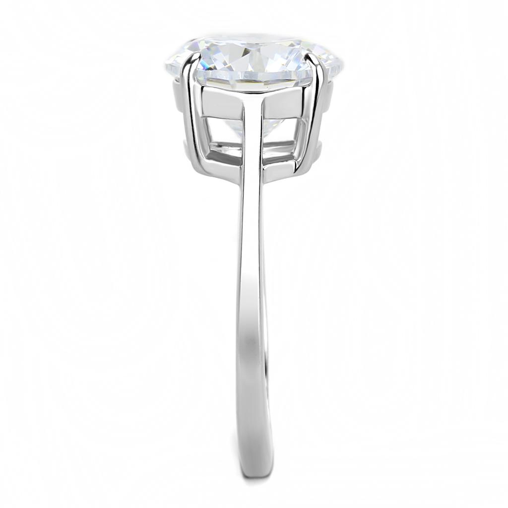 Elegant Women Stainless Steel Ring with Clear Cubic Zirconia, featuring a high-polished finish and round design.