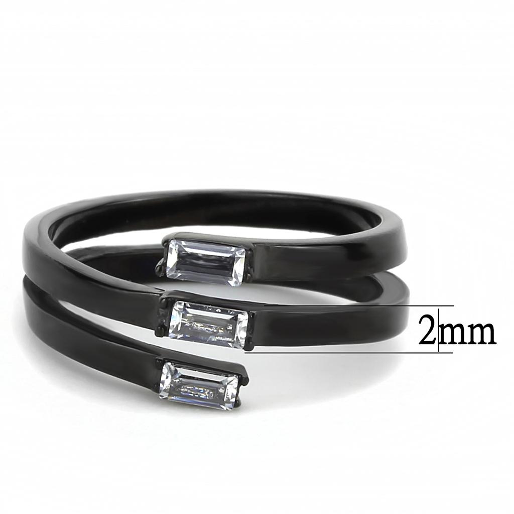 Elegant Women Stainless Steel Ring with Cubic Zirconia stones and IP black ion plating.