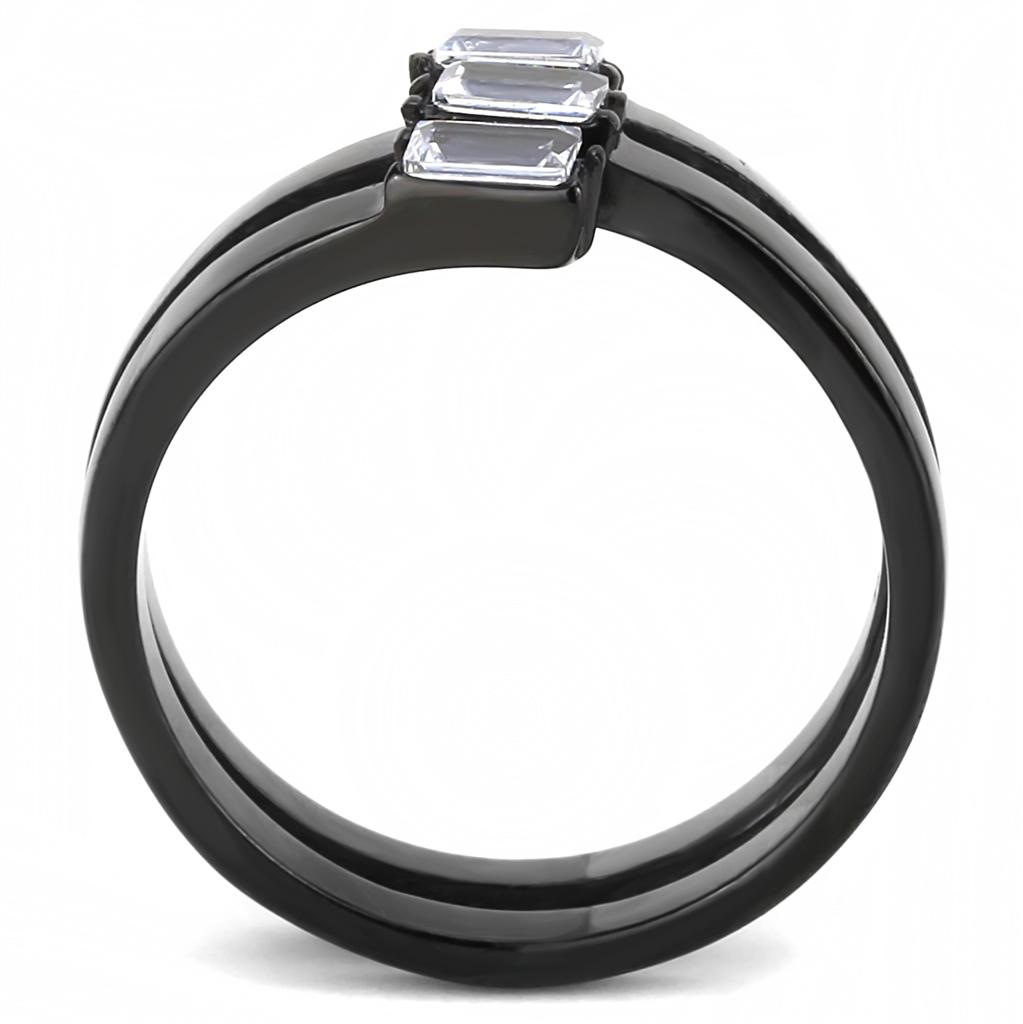 Elegant Women Stainless Steel Ring with Cubic Zirconia stones and IP black ion plating.