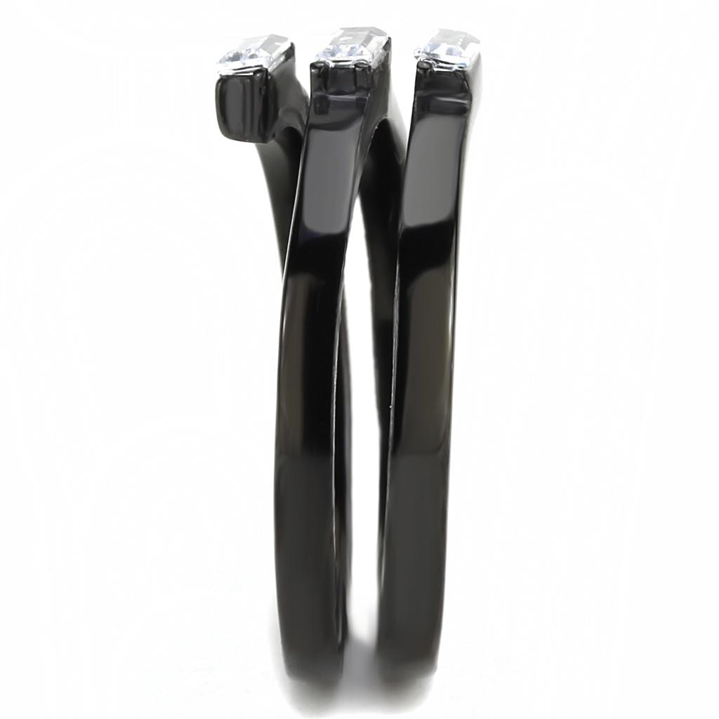 Elegant Women Stainless Steel Ring with Cubic Zirconia stones and IP black ion plating.