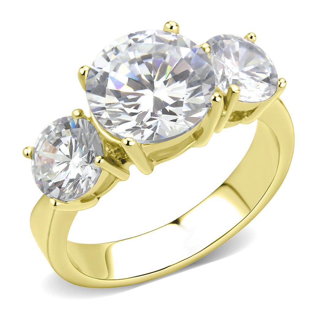 Elegant Women Stainless Steel Ring with Cubic Zirconia, featuring IP Gold plating and a round design.