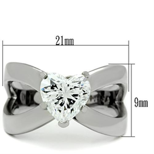 Elegant Women Stainless Steel Ring with Cubic Zirconia, high polished finish, showcasing clear stones.