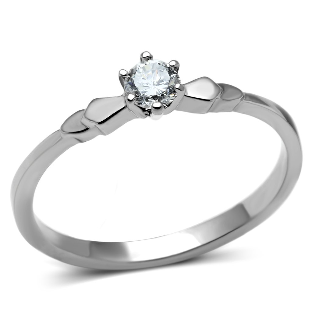 Elegant Women Stainless Steel Ring with Cubic Zirconia, high polished finish, showcasing clear stones.