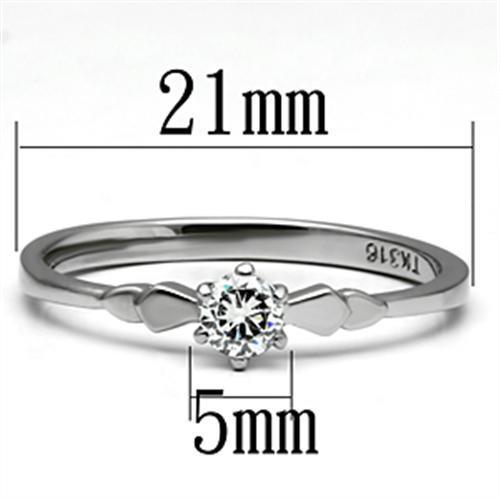 Elegant Women Stainless Steel Ring with Cubic Zirconia, high polished finish, showcasing clear stones.