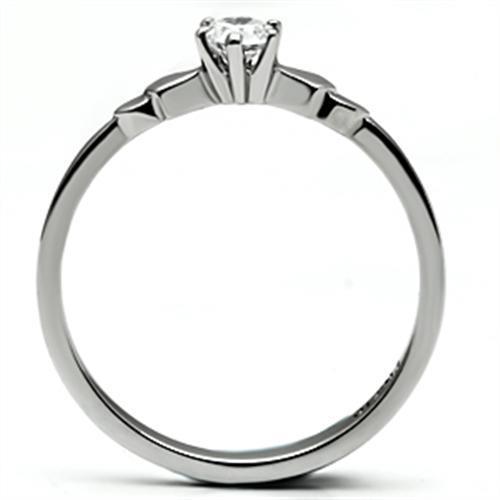 Elegant Women Stainless Steel Ring with Cubic Zirconia, high polished finish, showcasing clear stones.