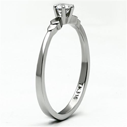 Elegant Women Stainless Steel Ring with Cubic Zirconia, high polished finish, showcasing clear stones.