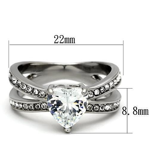 Women Stainless Steel Cubic Zirconia Ring TK851 with high-polished finish and clear stones, showcasing elegance and durability.