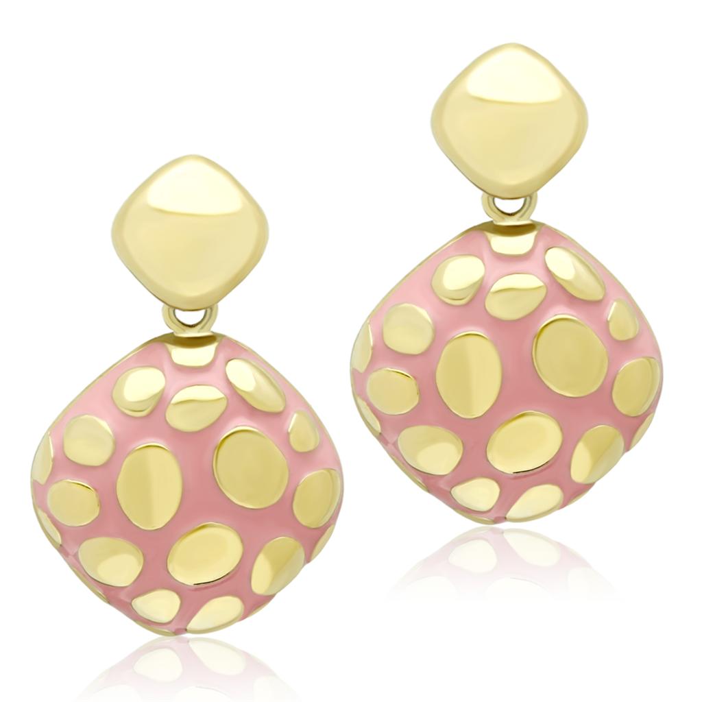 Elegant Women Stainless Steel Epoxy Earrings in Light Rose with IP Gold plating.