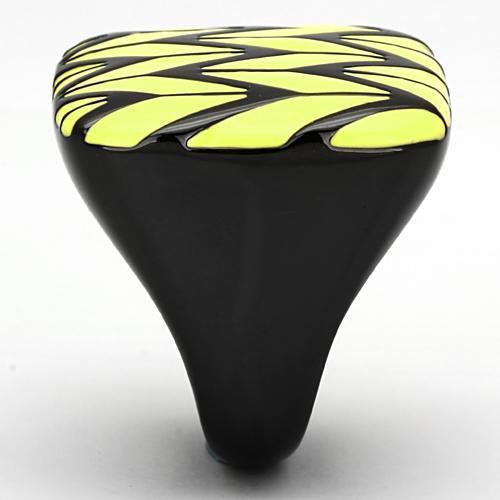 Black and yellow bicycle seat.