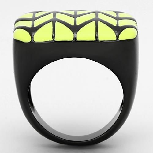 Black ring with geometric design.