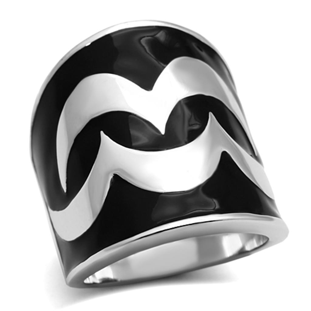 Women Stainless Steel Epoxy Ring TK926 featuring a high-polished finish and jet epoxy design, perfect for stylish accessorizing.
