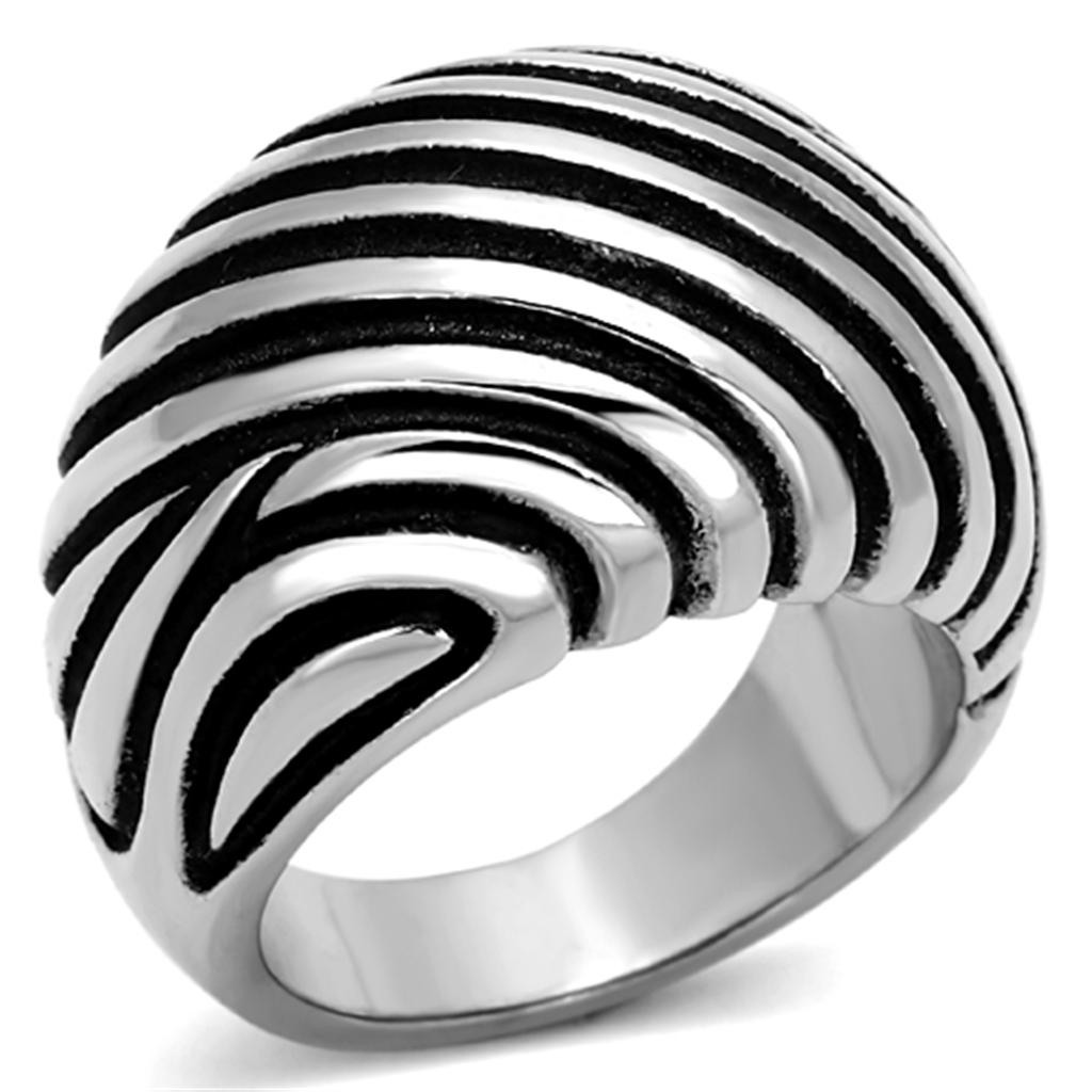 Women Stainless Steel Epoxy Ring TK929 featuring a high-polished finish and jet epoxy inlay, showcasing elegance and durability.
