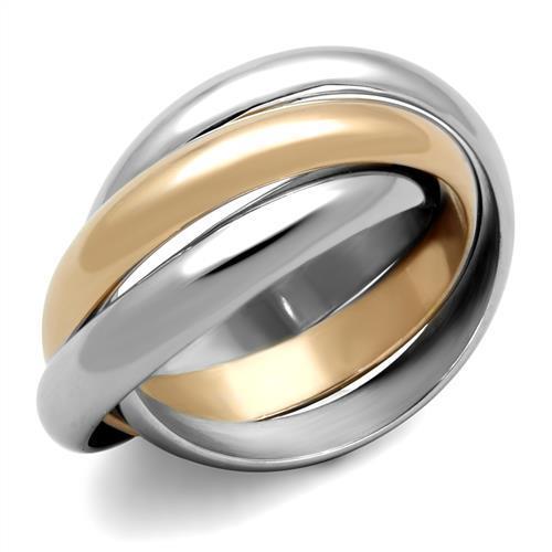 Elegant Women Stainless Steel No Stone Ring in two-tone IP rose gold finish, showcasing a minimalist design.