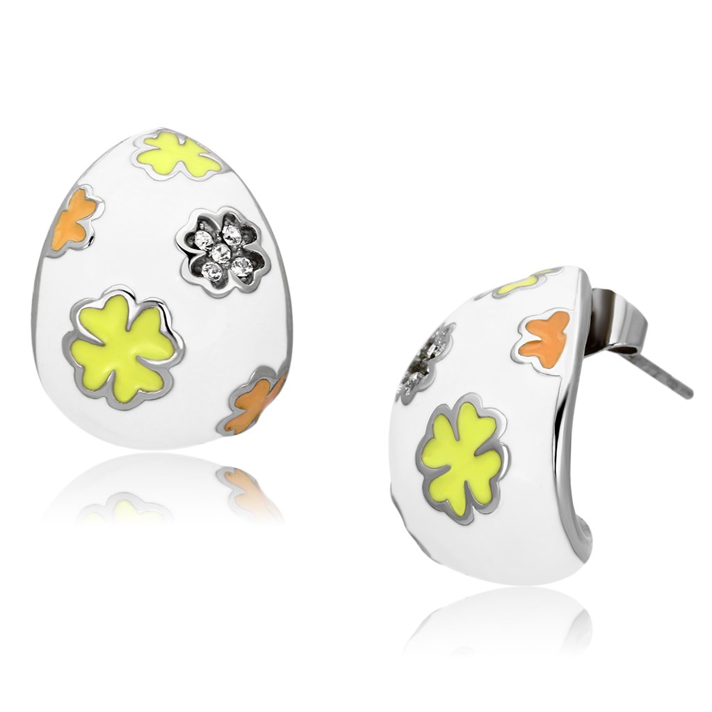 Elegant Women Stainless Steel Earrings with Clear Synthetic Crystals, showcasing a high polish finish.