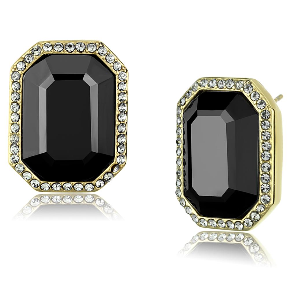 Elegant Women Stainless Steel Earrings with synthetic crystals and hematite accents, featuring a luxurious IP gold finish.