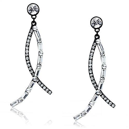 Elegant women stainless steel earrings with synthetic crystals in a round design, featuring an IP light black finish.