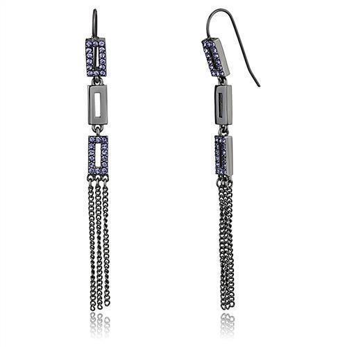 Elegant Women Stainless Steel Earrings with Synthetic Crystal and Tanzanite accents in IP light black finish.