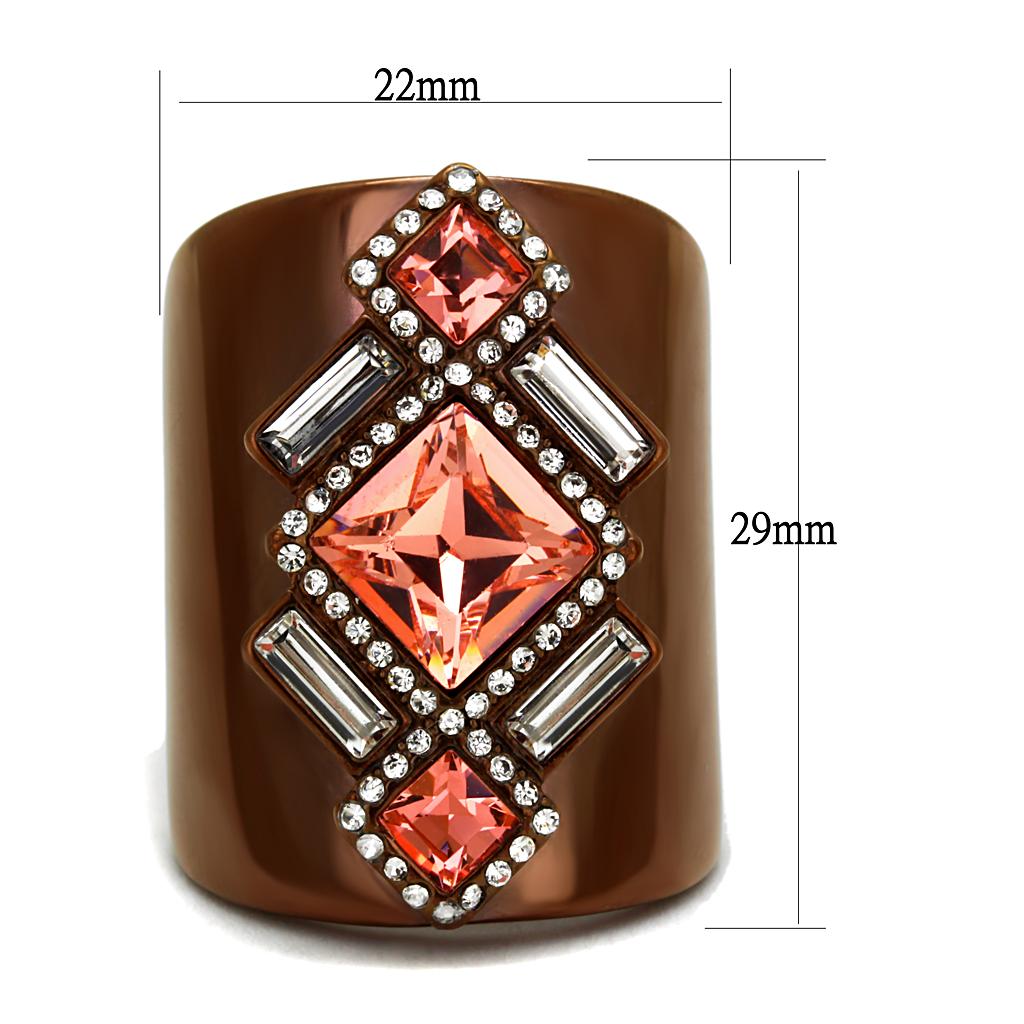Elegant Women Stainless Steel Ring with Synthetic Crystal in IP Coffee Light Finish, showcasing a modern design.
