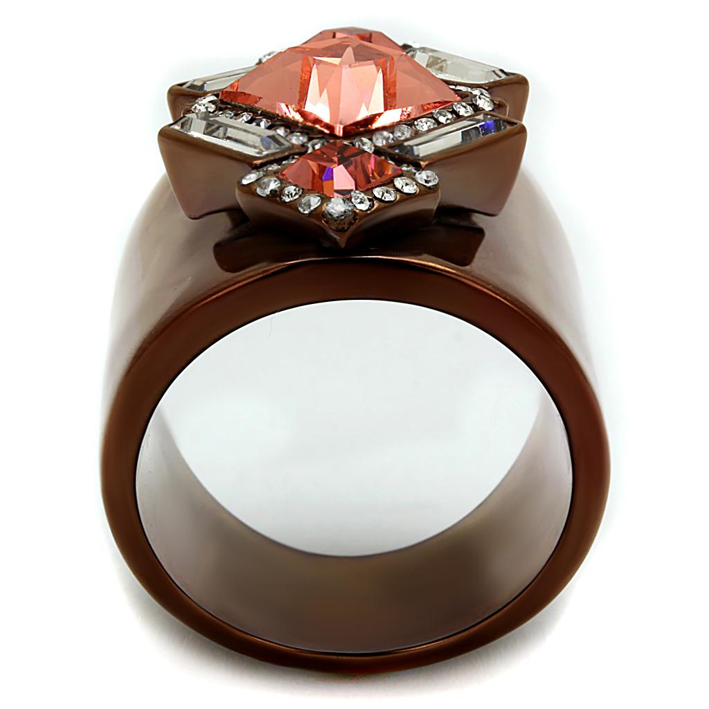 Elegant Women Stainless Steel Ring with Synthetic Crystal in IP Coffee Light Finish, showcasing a modern design.