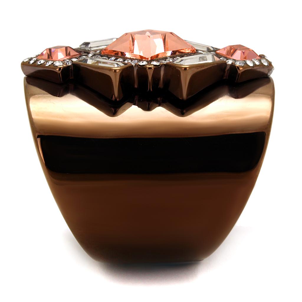 Elegant Women Stainless Steel Ring with Synthetic Crystal in IP Coffee Light Finish, showcasing a modern design.