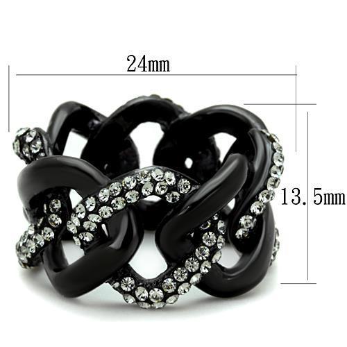 Elegant women’s stainless steel ring featuring synthetic black diamond and IP black ion plating.