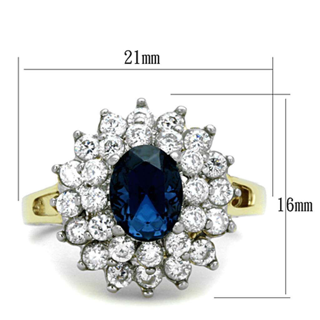 A pair of elegant women stainless steel rings featuring synthetic crystals and a two-tone IP gold finish, showcasing their stylish design.