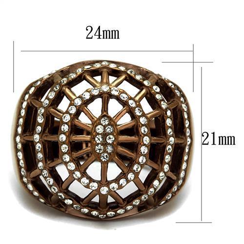 Elegant women’s stainless steel ring featuring a synthetic crystal in a stylish IP coffee light finish.