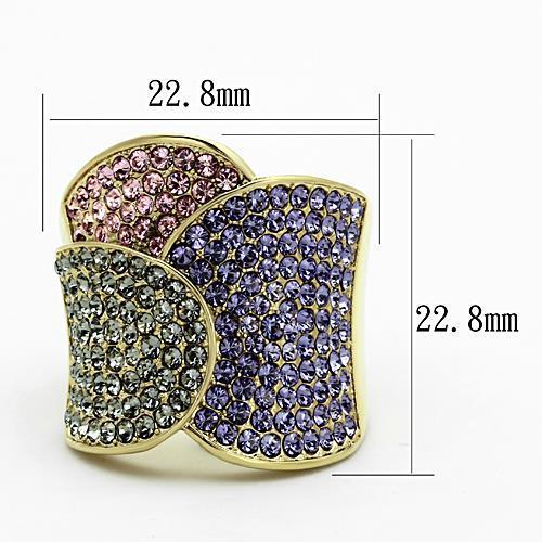 A collection of Women Stainless Steel Synthetic Crystal Rings featuring vibrant colors and IP gold plating, showcasing elegance and durability.