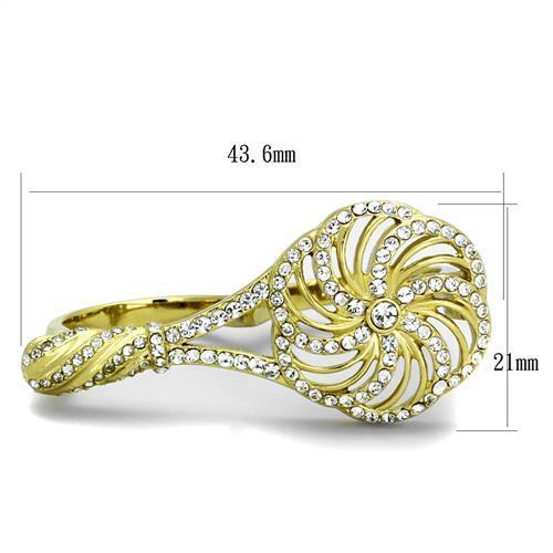 Elegant Women Stainless Steel Ring with Synthetic Crystal and IP Gold Finish, showcasing a clear sparkling design.