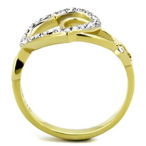 Elegant women stainless steel ring with synthetic crystal accents in two-tone IP gold finish.