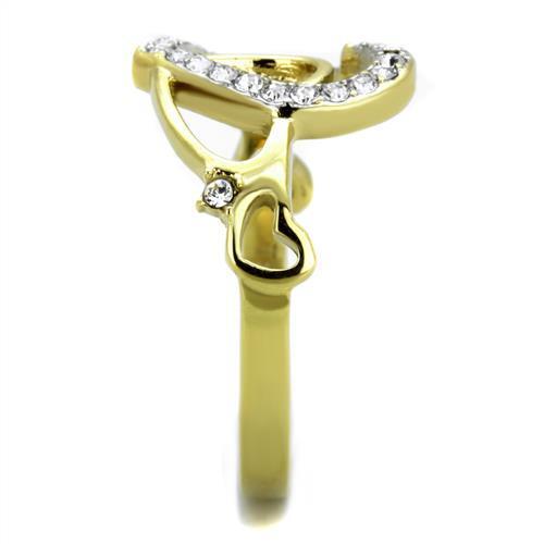 Elegant women stainless steel ring with synthetic crystal accents in two-tone IP gold finish.