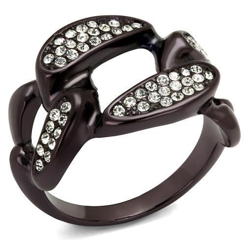 Elegant women stainless steel ring featuring a synthetic crystal in a dark brown IP finish, perfect for stylish accessorizing.