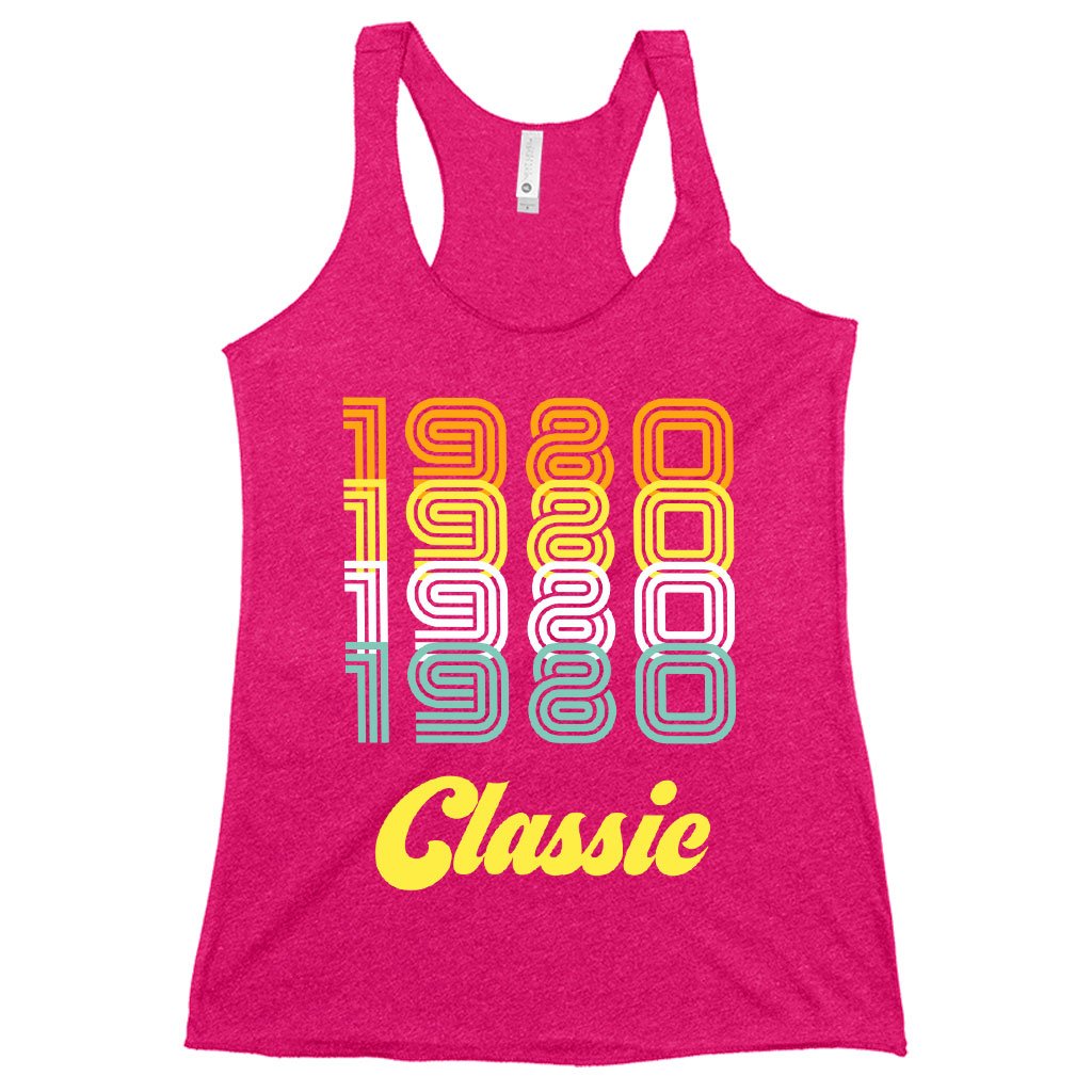 A stylish Women's Racerback 1980 Classic Tank in vibrant colors, showcasing its soft fabric and comfortable fit.