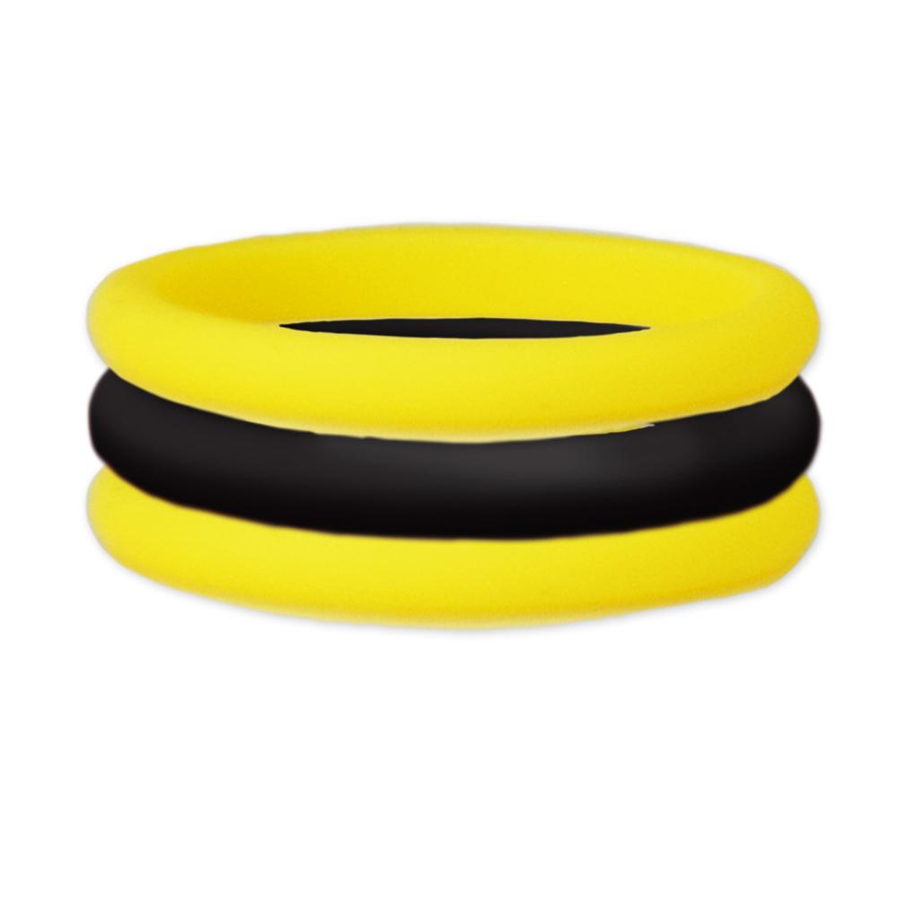 Yellow and black stackable silicone ring, 3mm height, perfect for mixing and matching.
