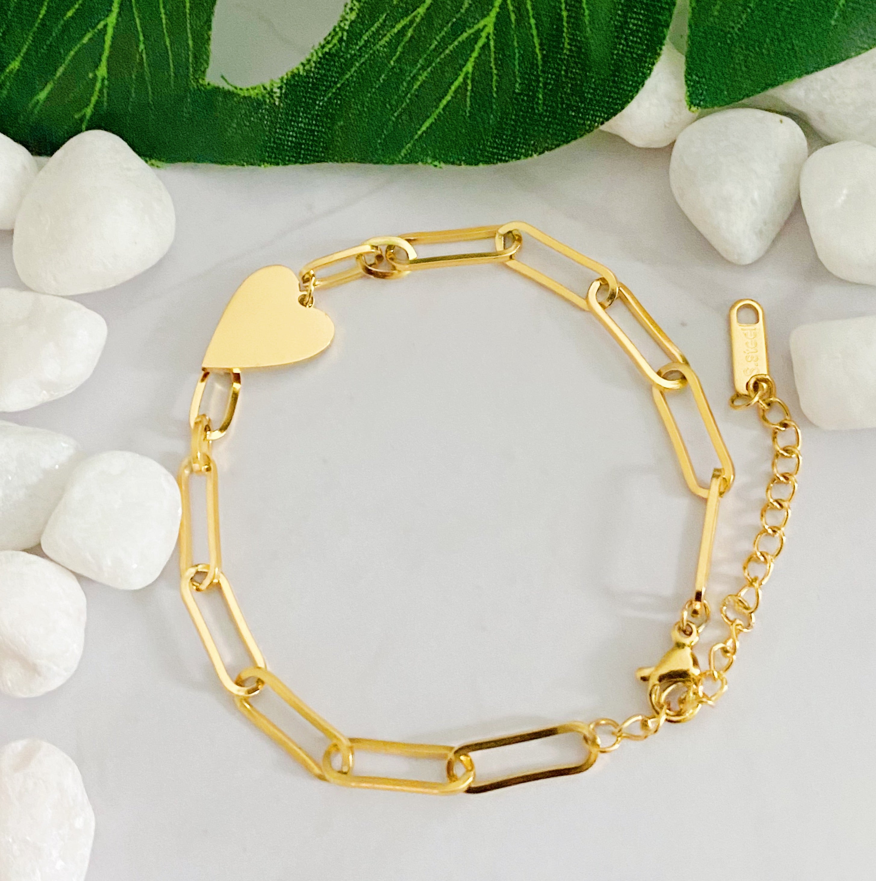 You Are My Side Heart Bracelet featuring a sleek link chain and heart-shaped charm, crafted from gold plated stainless steel.