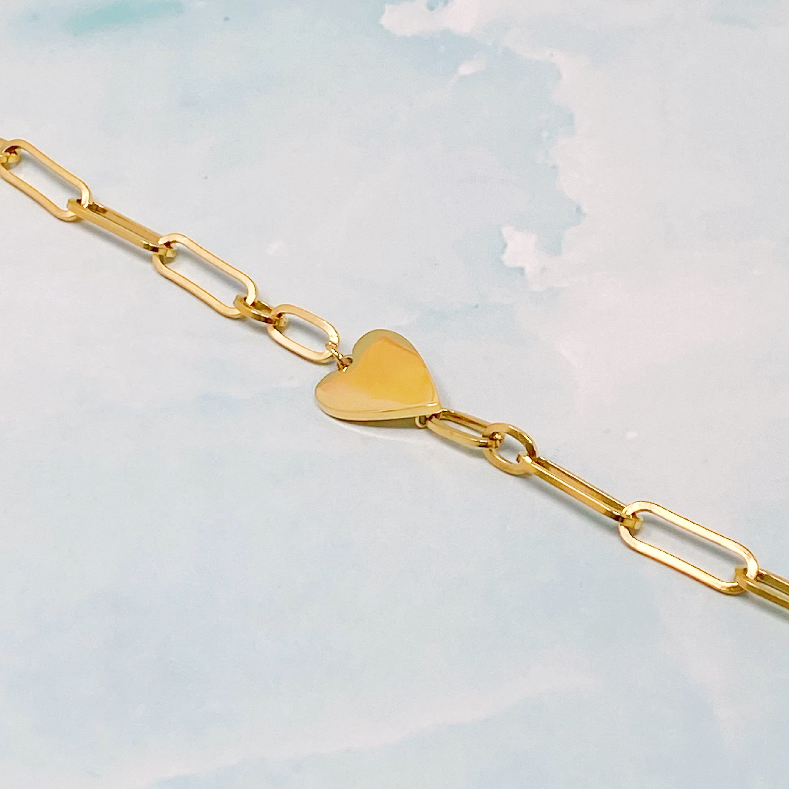 You Are My Side Heart Bracelet featuring a sleek link chain and heart-shaped charm, crafted from gold plated stainless steel.
