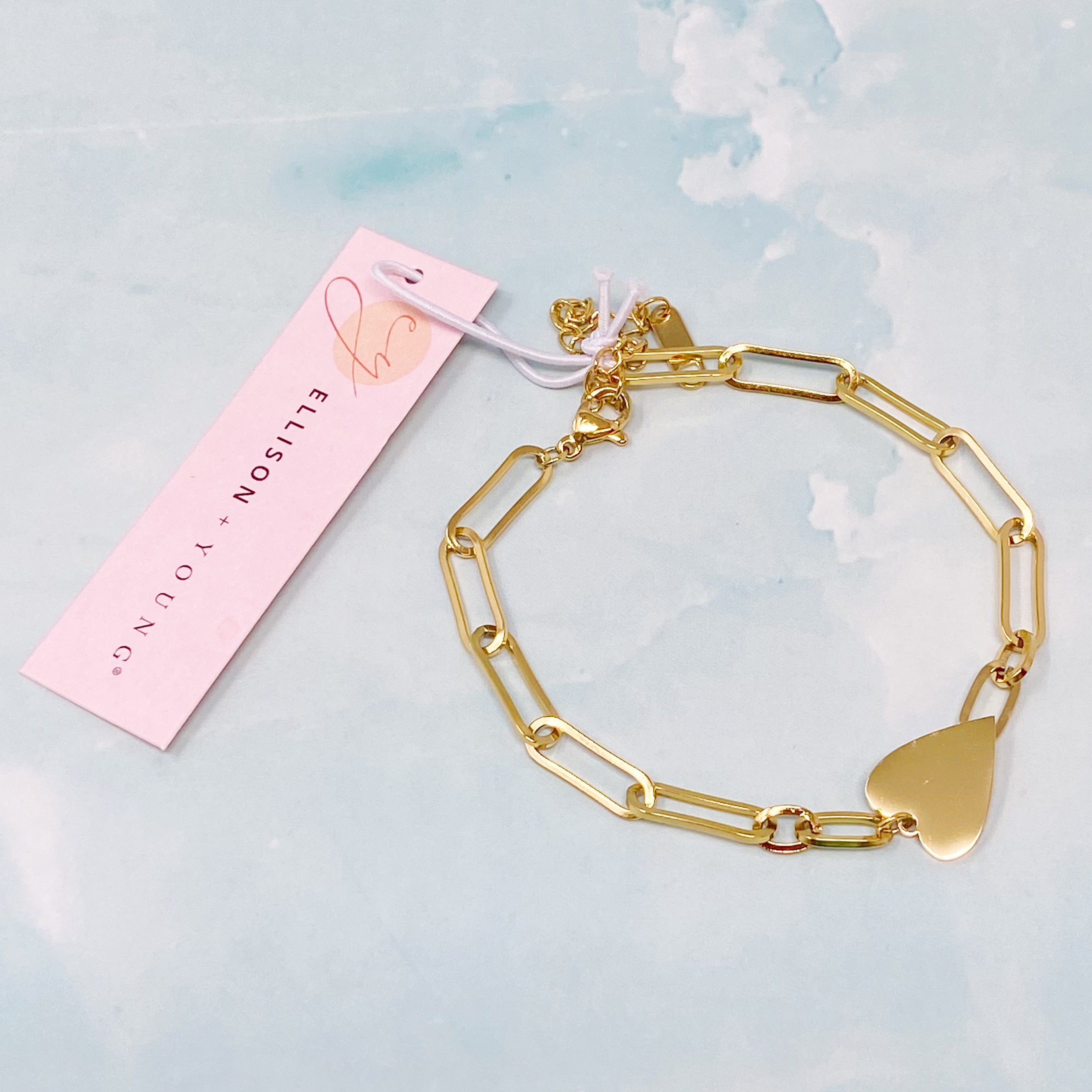 You Are My Side Heart Bracelet featuring a sleek link chain and heart-shaped charm, crafted from gold plated stainless steel.