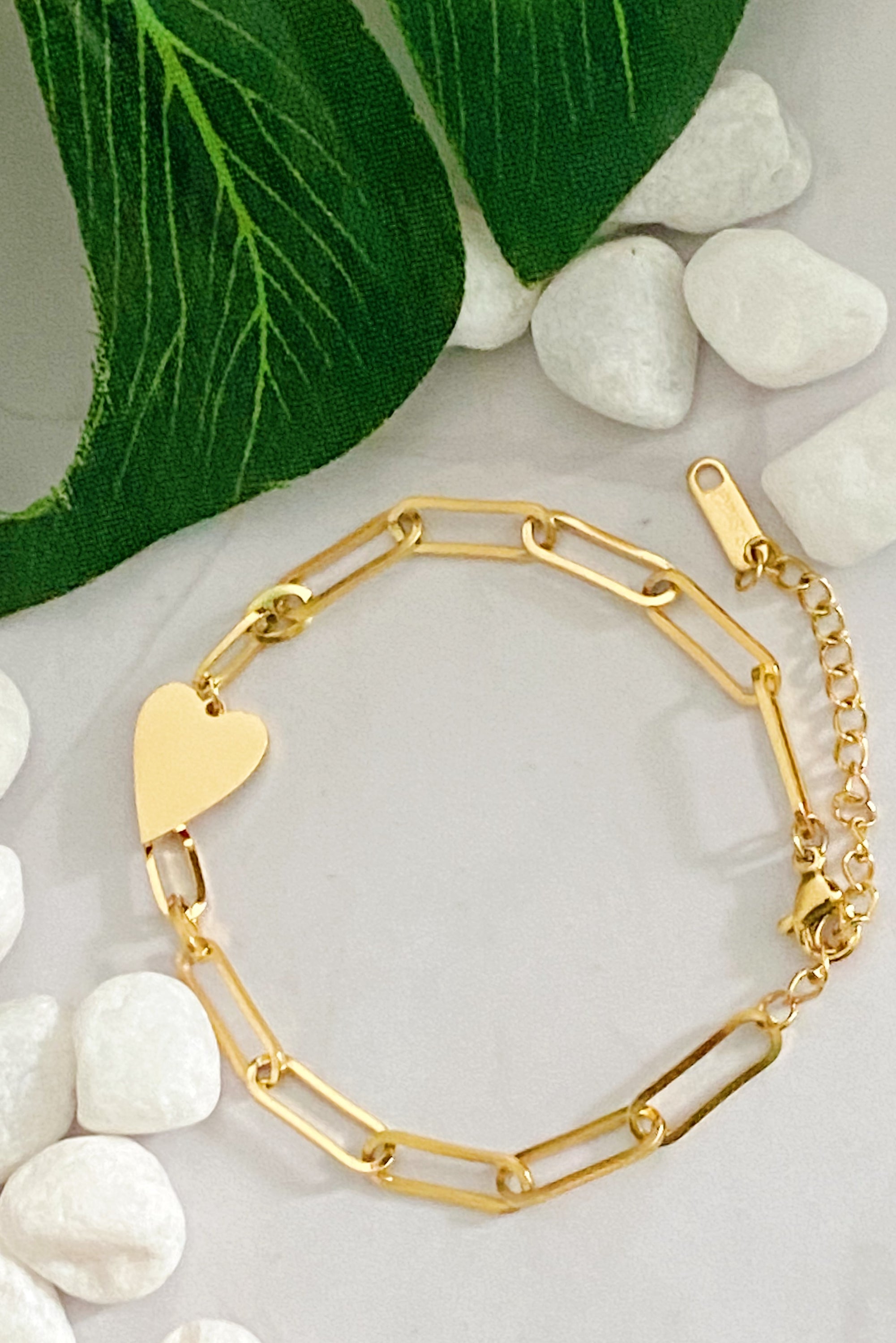 You Are My Side Heart Bracelet featuring a sleek link chain and heart-shaped charm, crafted from gold plated stainless steel.