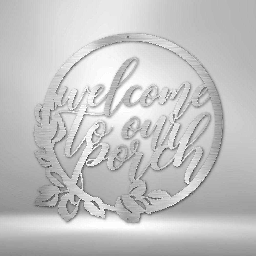 Metal wall art featuring the phrase 'You Are Welcomed Here', crafted from mild steel with a powder-coated finish, suitable for indoor and outdoor display.