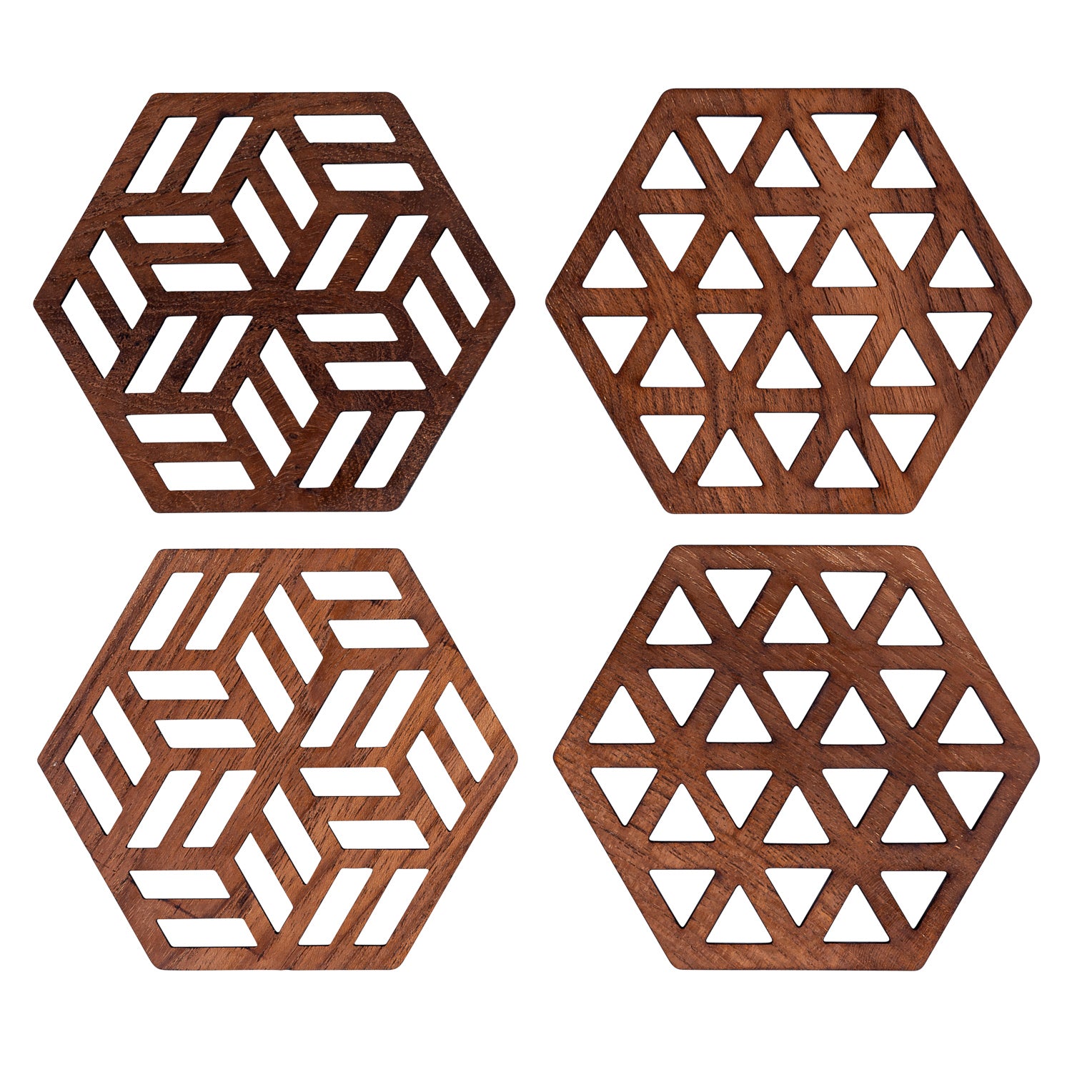 Set of Zeta Upcycled Teak Wood Coasters, showcasing unique grain patterns and smooth finish.
