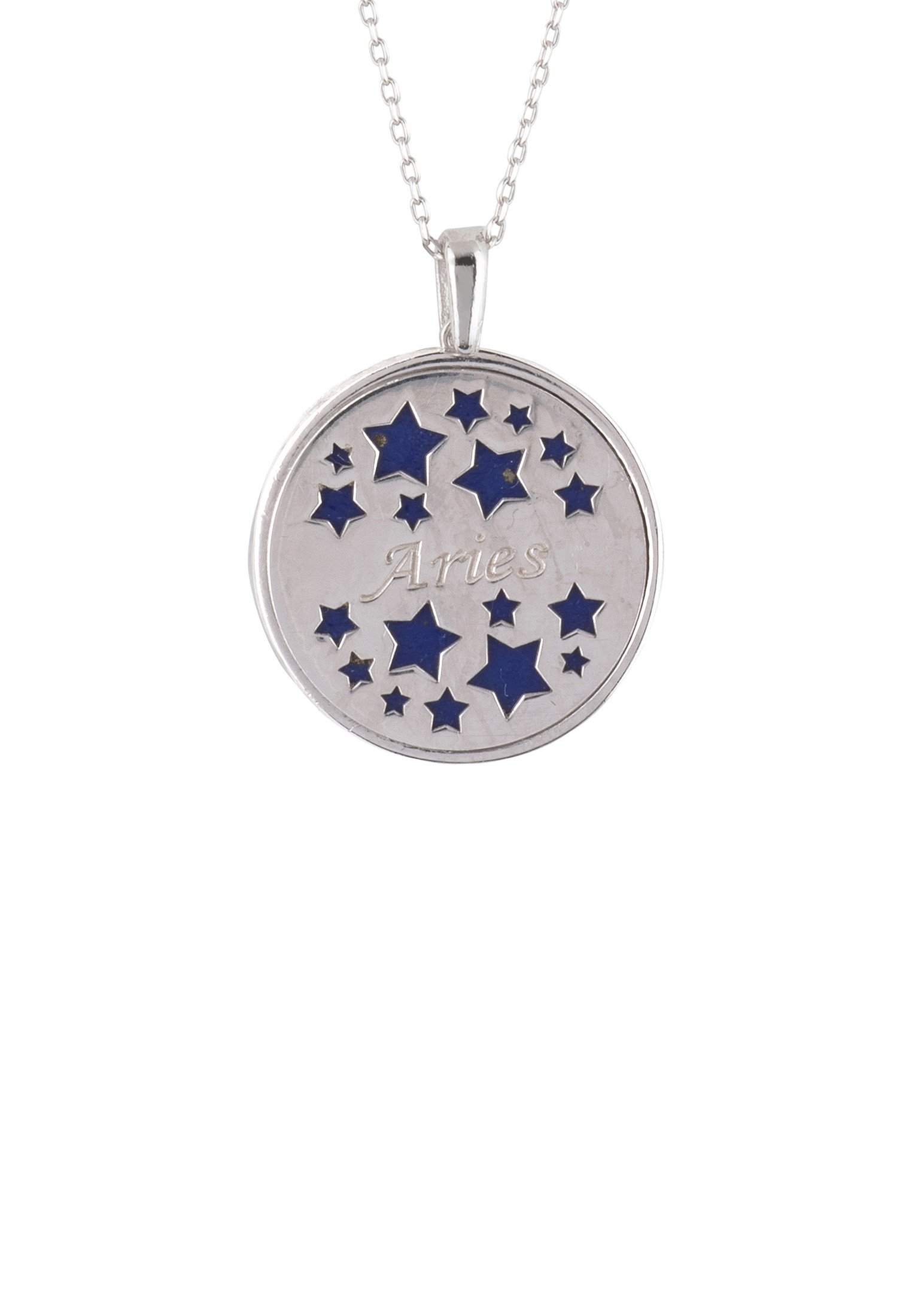 Zodiac Lapis Lazuli Gemstone Star Constellation Pendant Necklace featuring a dark blue lapis lazuli stone and sparkling cubic zirconia in sterling silver.